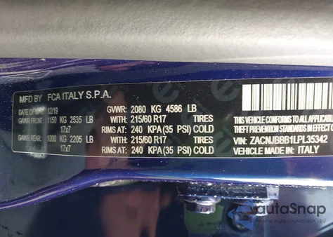 2020 Jeep Renegade Altitude 4X4 из США, поврежденный, VIN ZACNJBBB1LPL35342